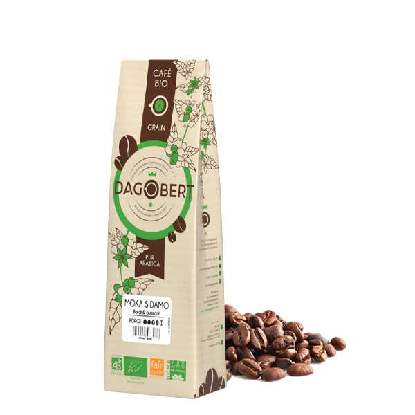 Les Cafés Dagobert -- Moka sidamo 100% arabica, bio et equitable - grains (origine Ethiopie) - 500 g